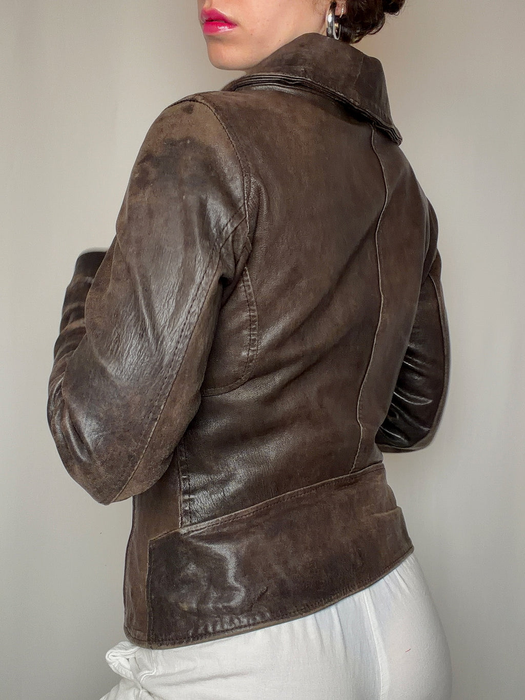 Veste en cuir cintrée brune S vintage