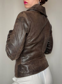 Veste en cuir cintrée brune S vintage