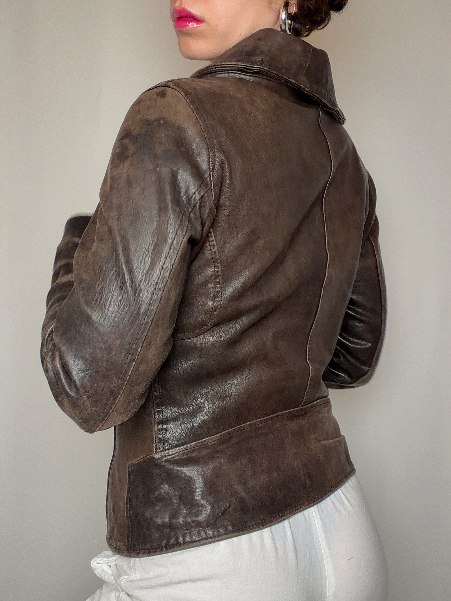 Veste en cuir cintrée brune S vintage