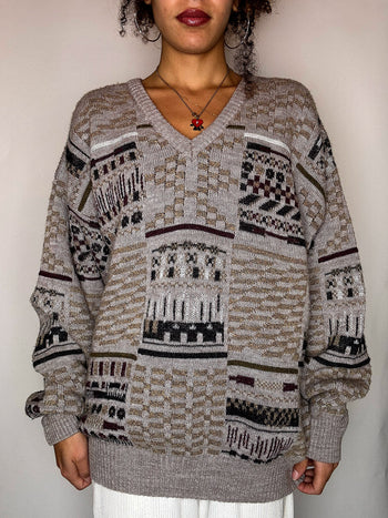 Pull col V graphique M vintage