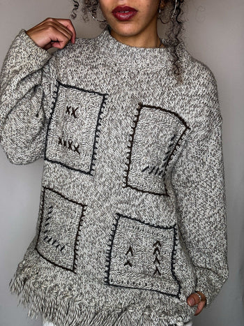 Pull à franges beige M vintage