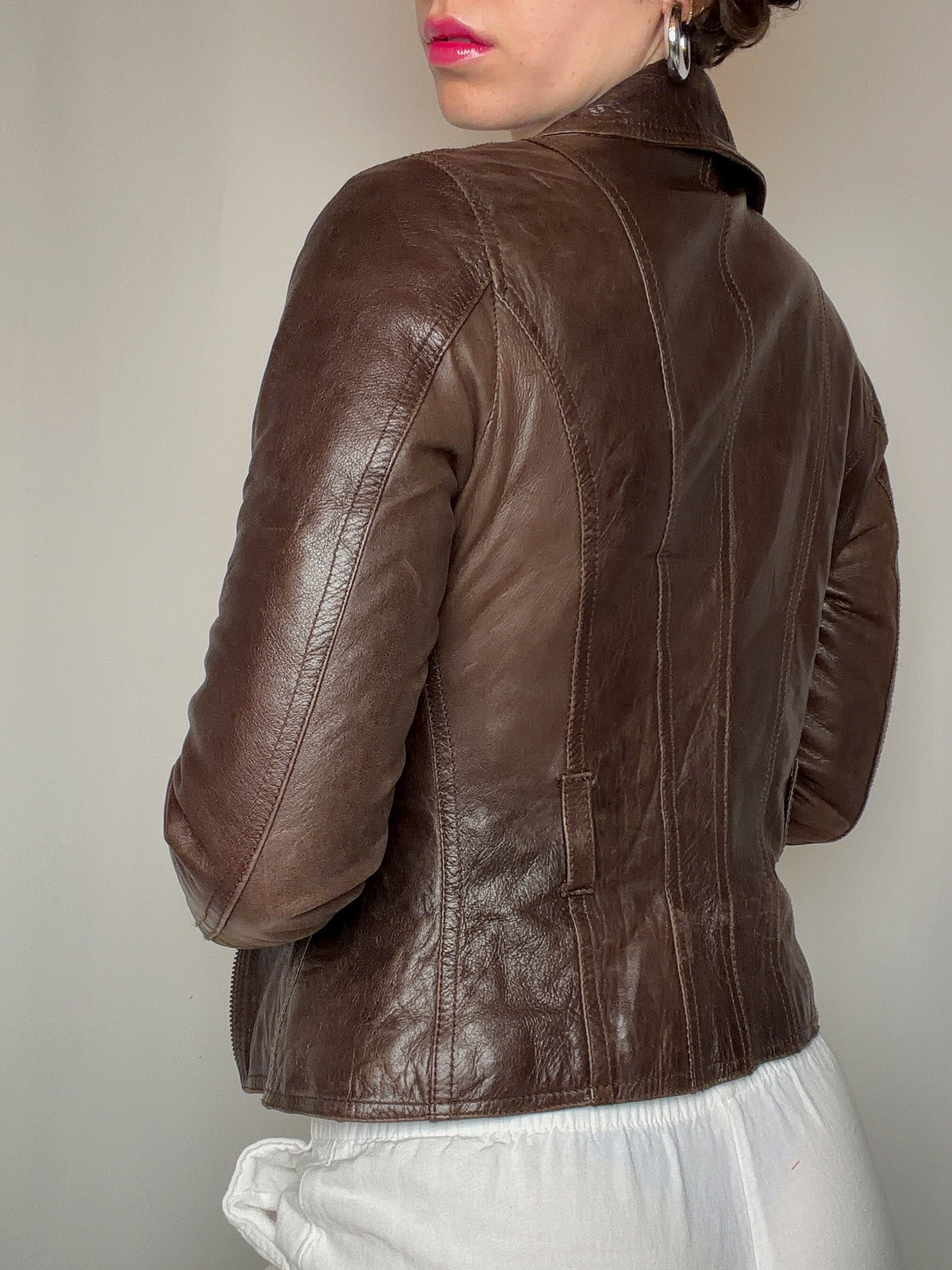 Perfecto en cuir brun S vintage