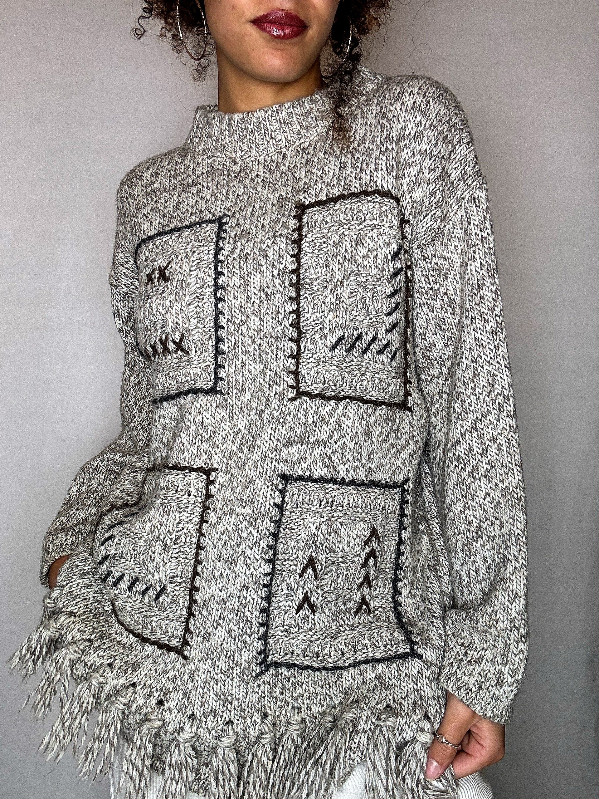 Pull à franges beige M vintage