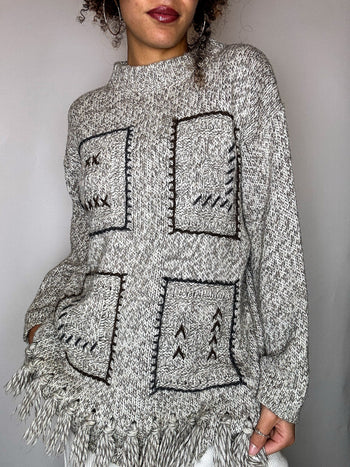Pull à franges beige M vintage