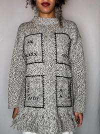 Pull à franges beige M vintage