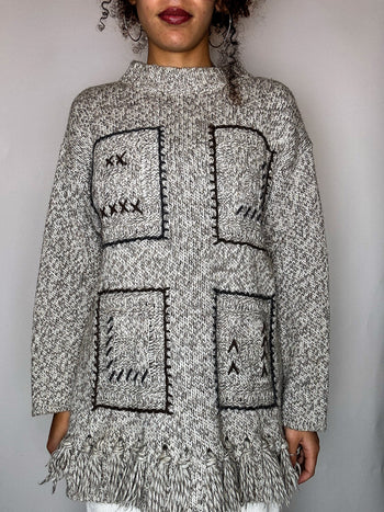 Pull à franges beige M vintage