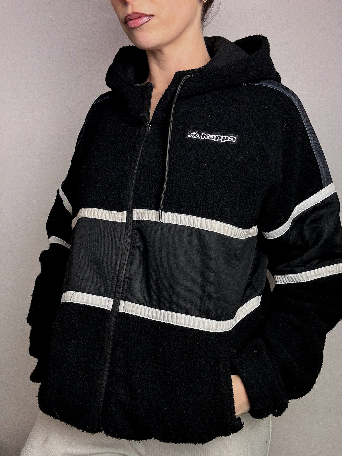 KAPPA M vintage black thick zip-up fleece