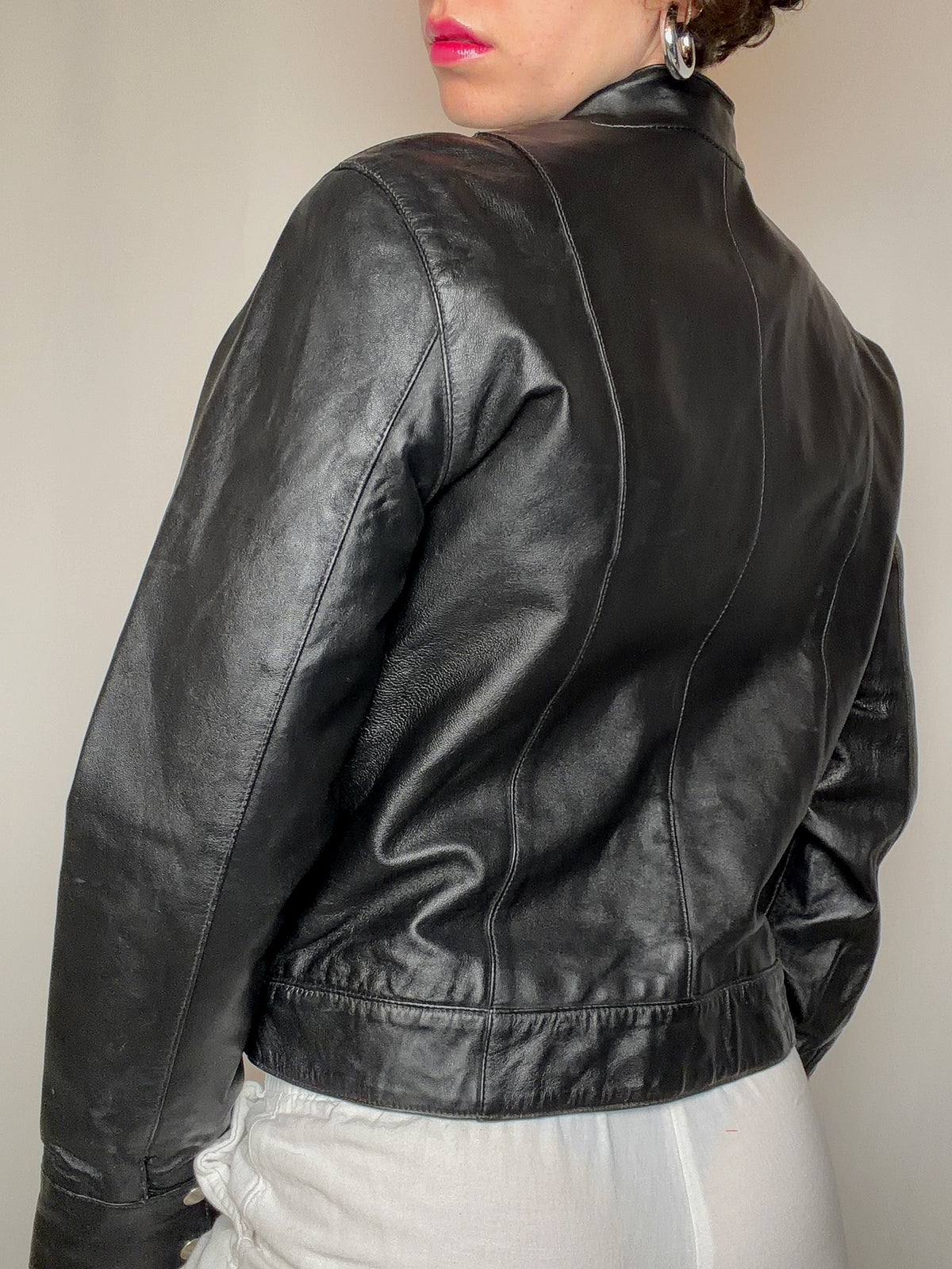Veste en cuir noire S vintage