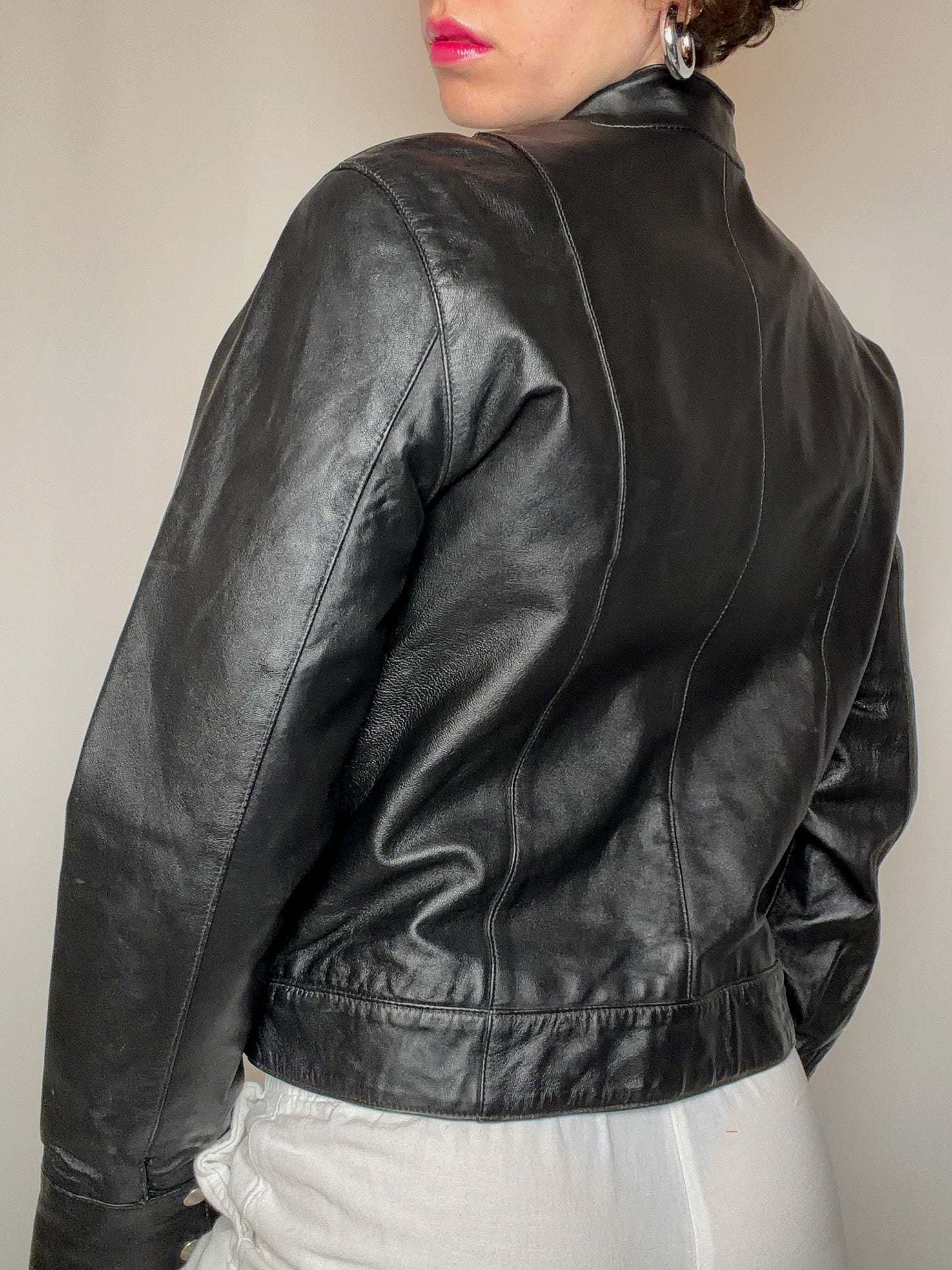Veste en cuir noire S vintage