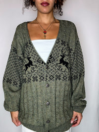 Vintage-Strickjacke mit grünem Muster, Größe L