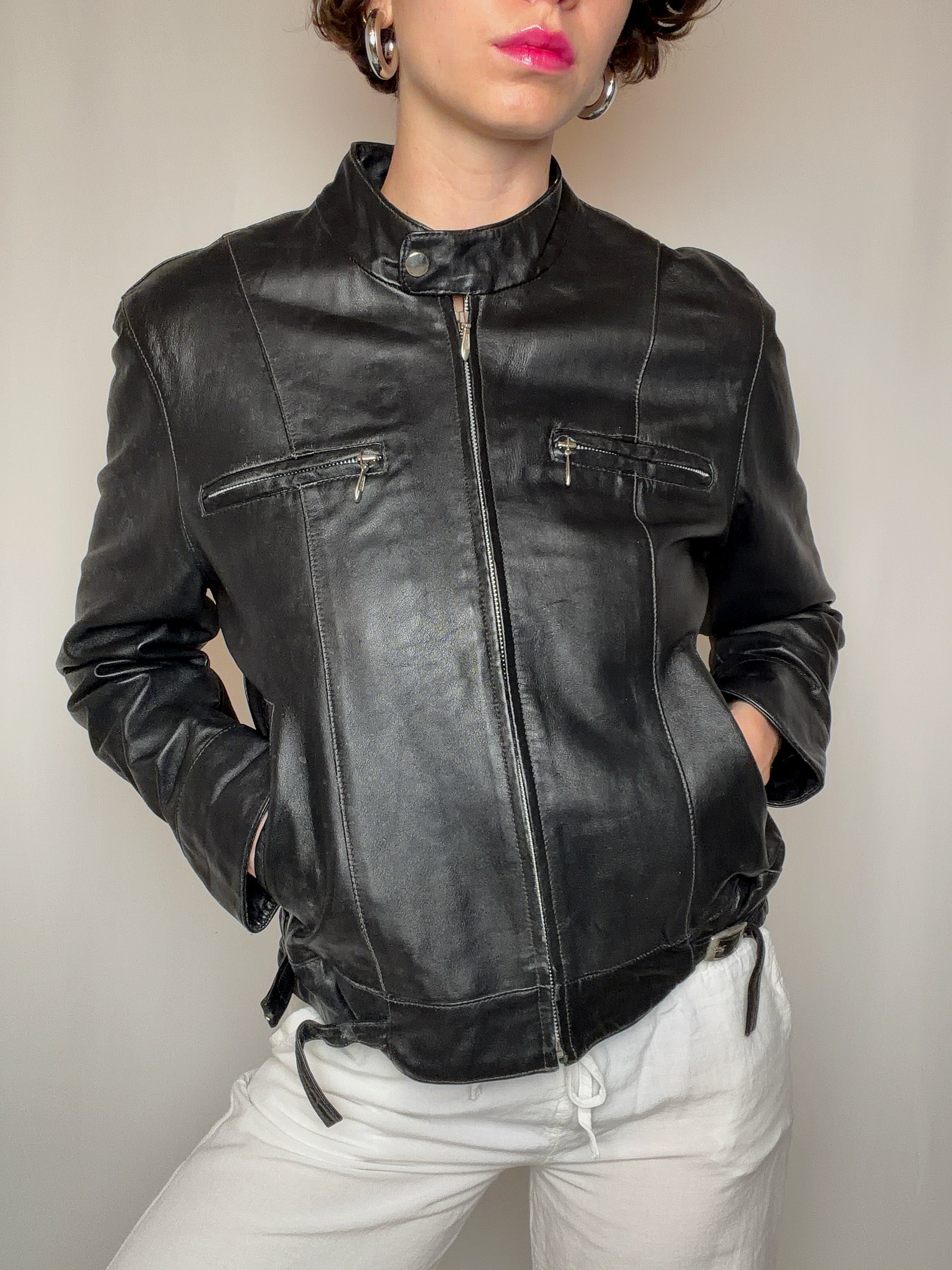 Veste en cuir noire S vintage