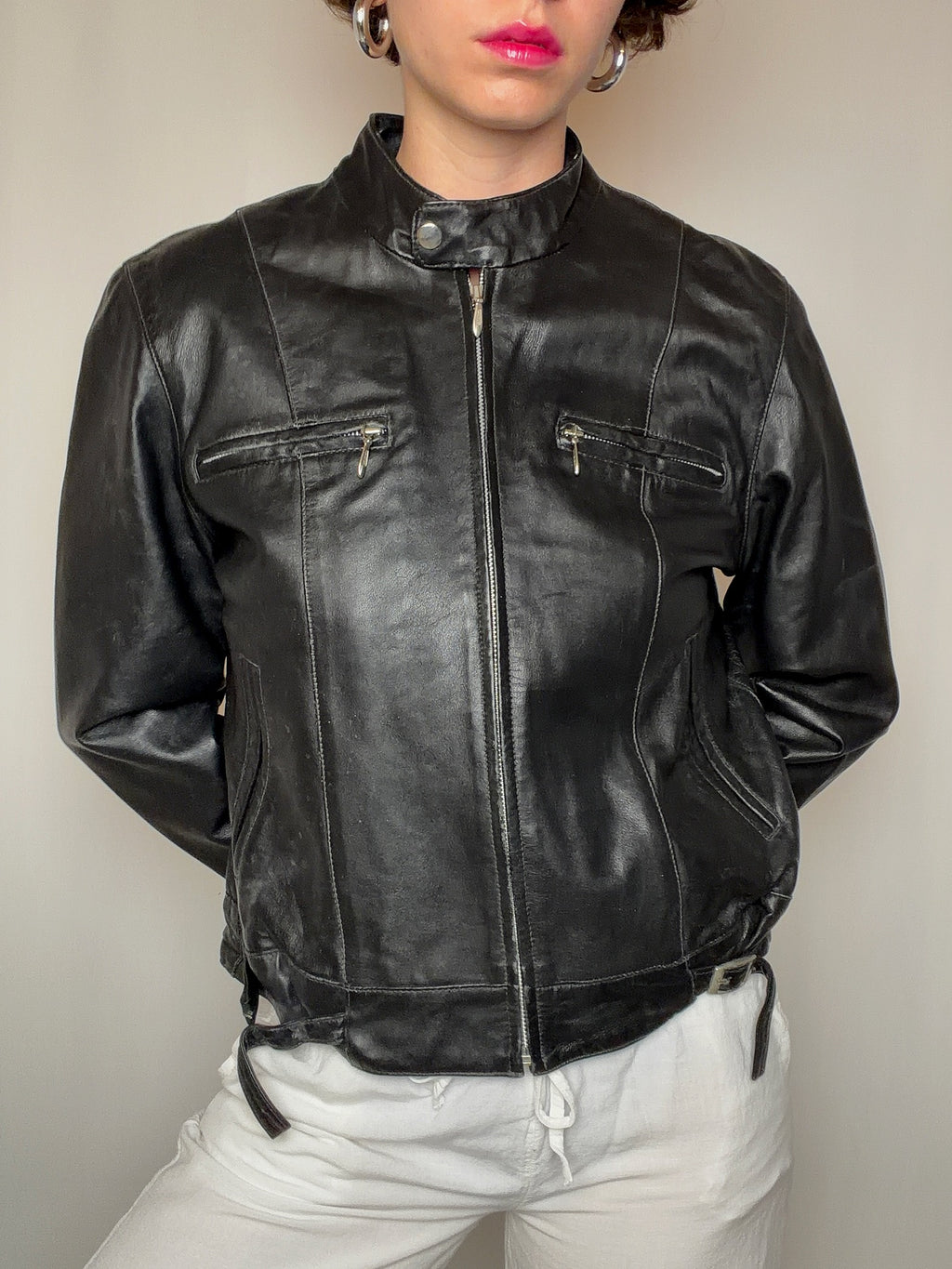 Veste en cuir noire S vintage
