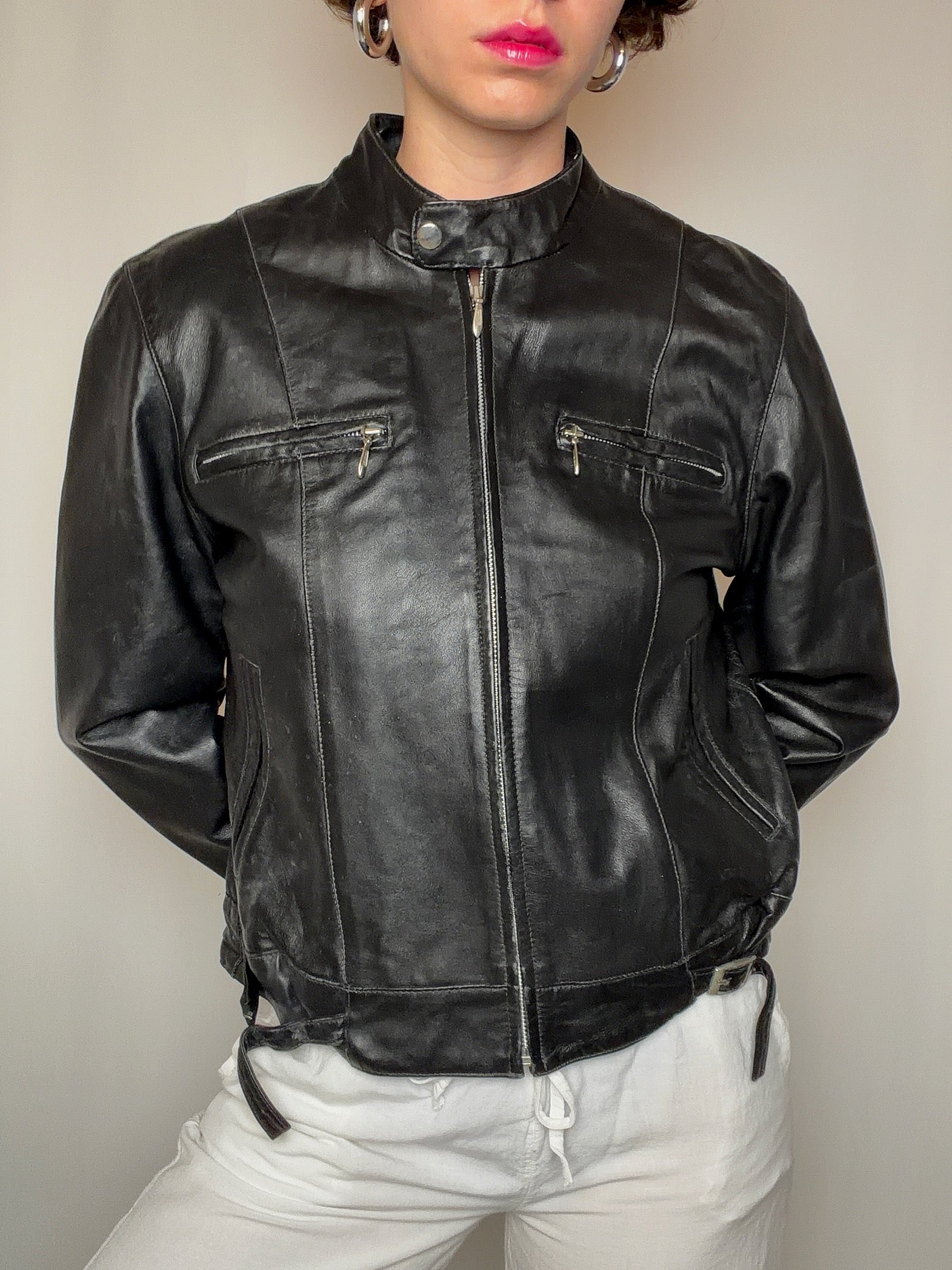 Veste en cuir noire S vintage