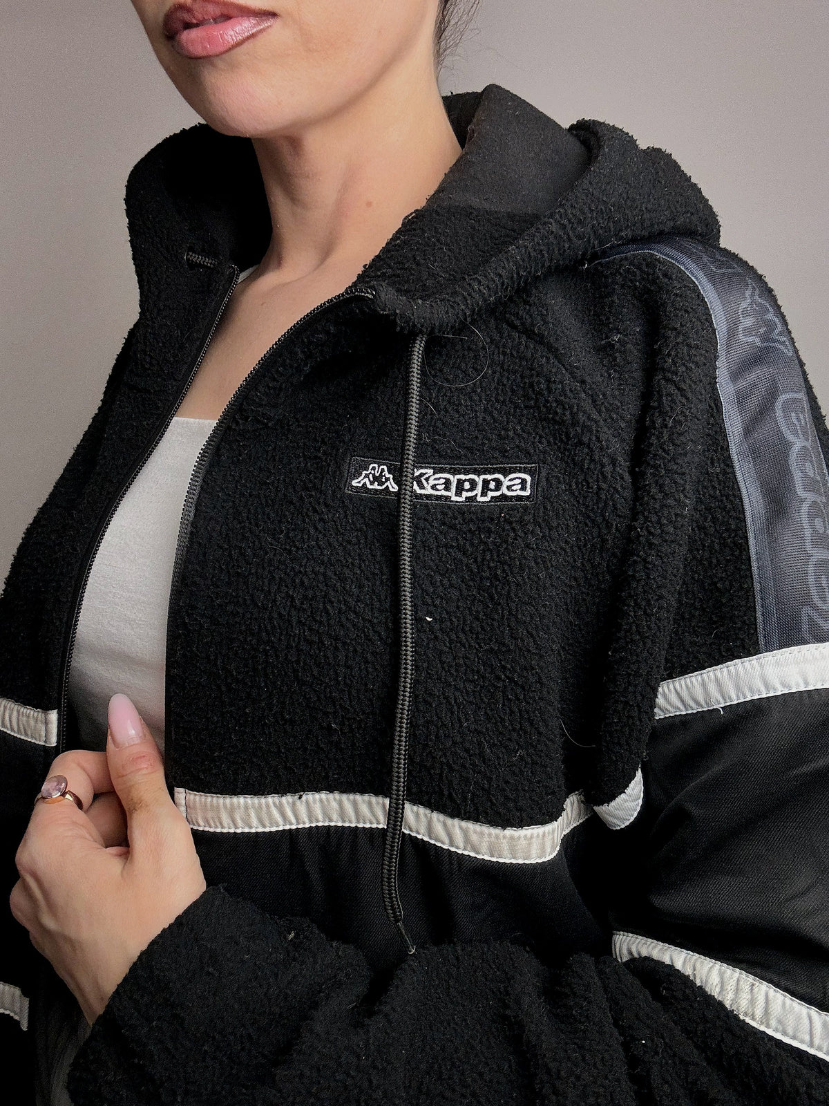 KAPPA M vintage black thick zip-up fleece