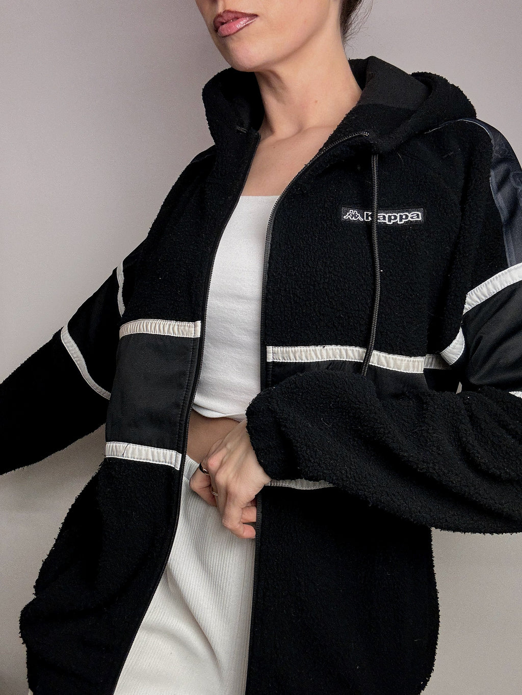 KAPPA M vintage black thick zip-up fleece