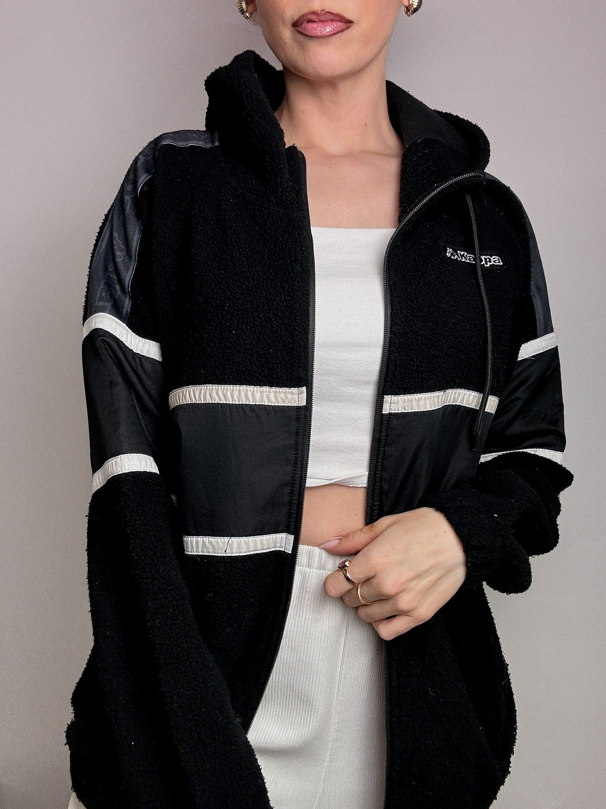 KAPPA M vintage black thick zip-up fleece