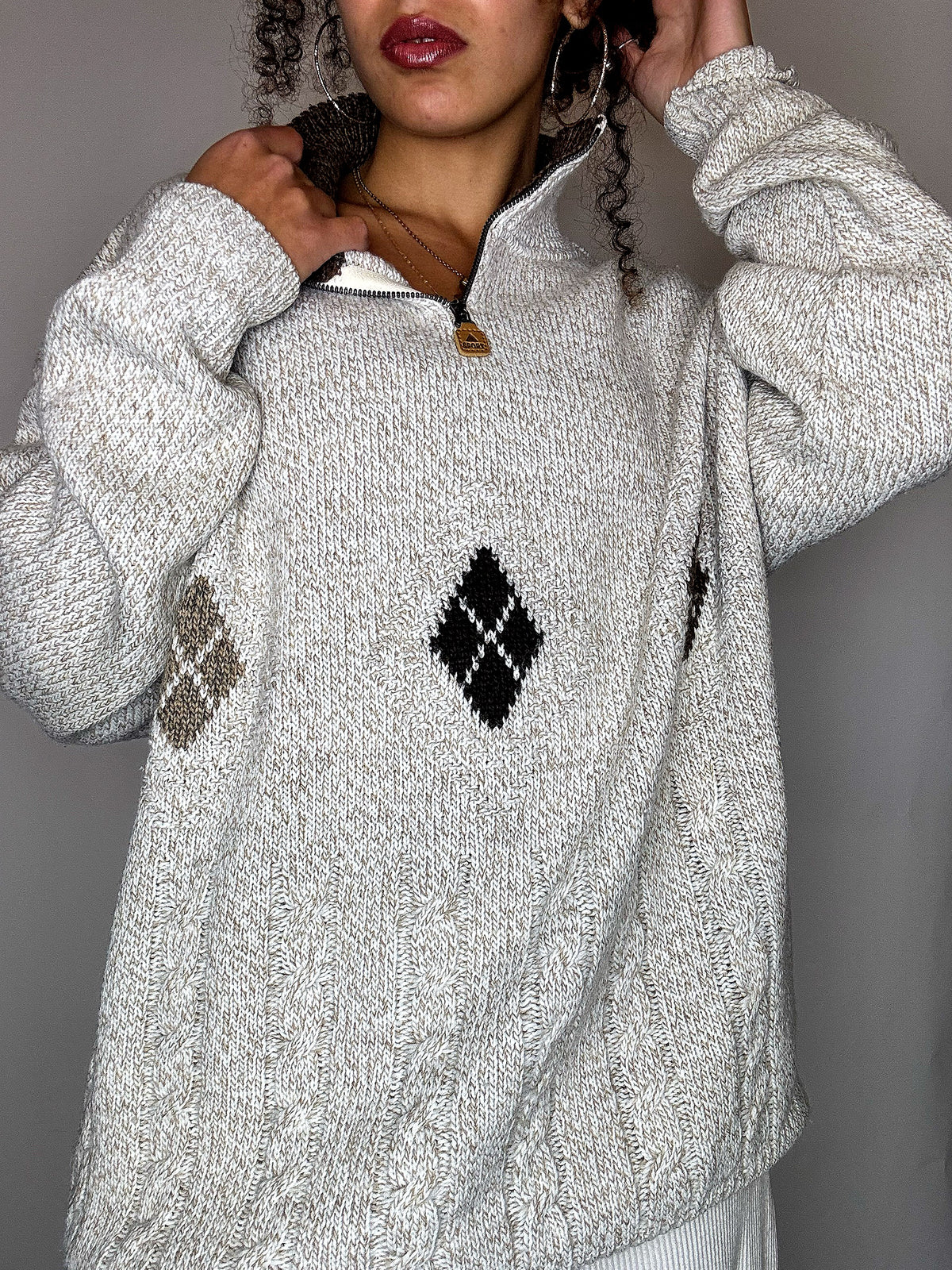 Pull col cheminée beige chiné beige XL vintage