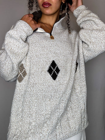 Pull col cheminée beige chiné beige XL vintage