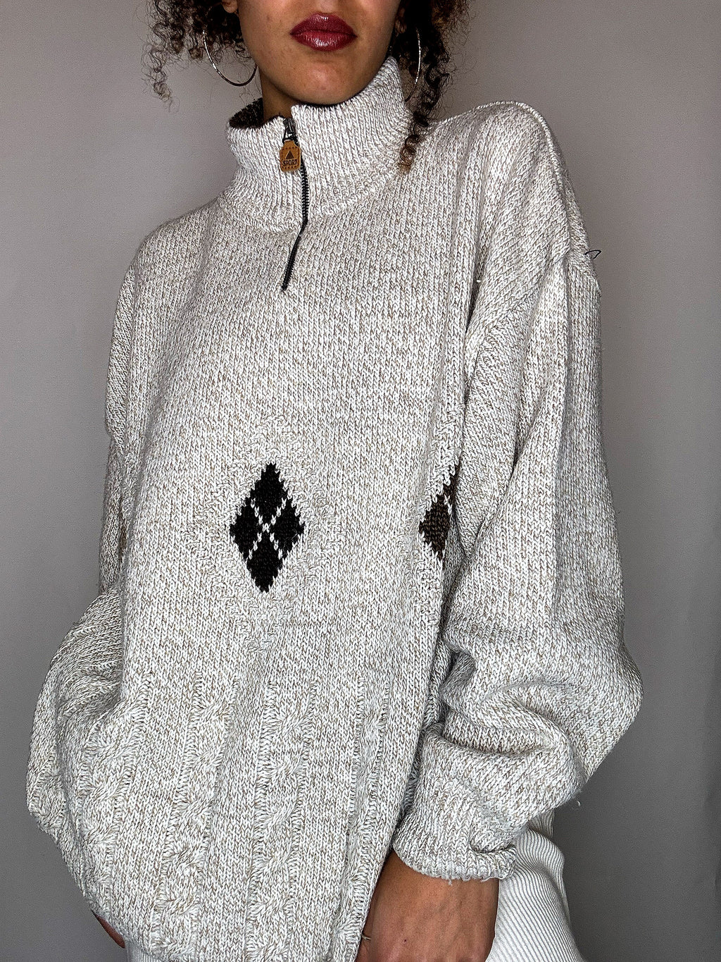Pull col cheminée beige chiné beige XL vintage