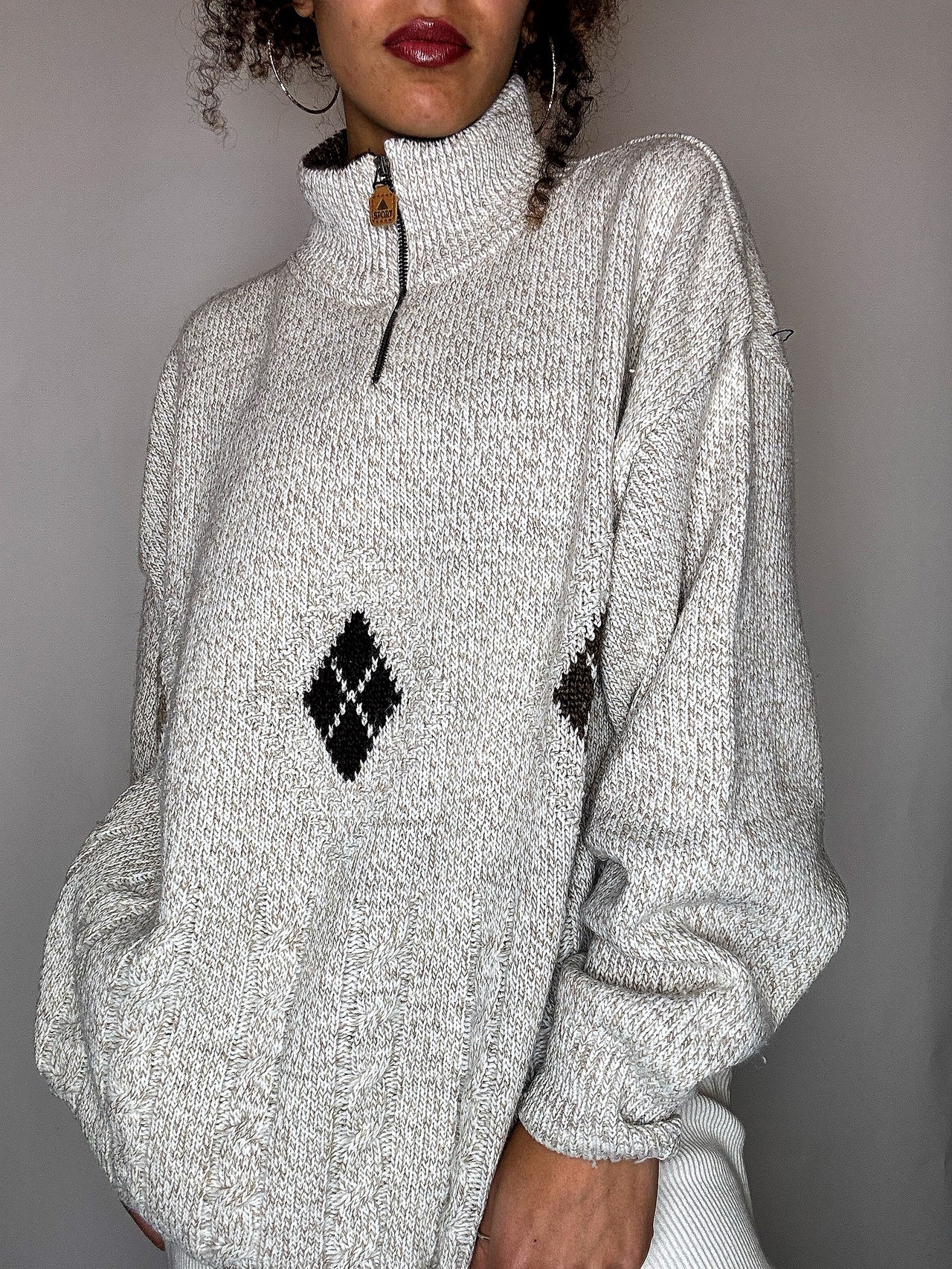 Pull col cheminée beige chiné beige XL vintage