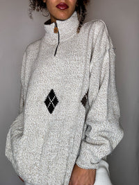 Pull col cheminée beige chiné beige XL vintage