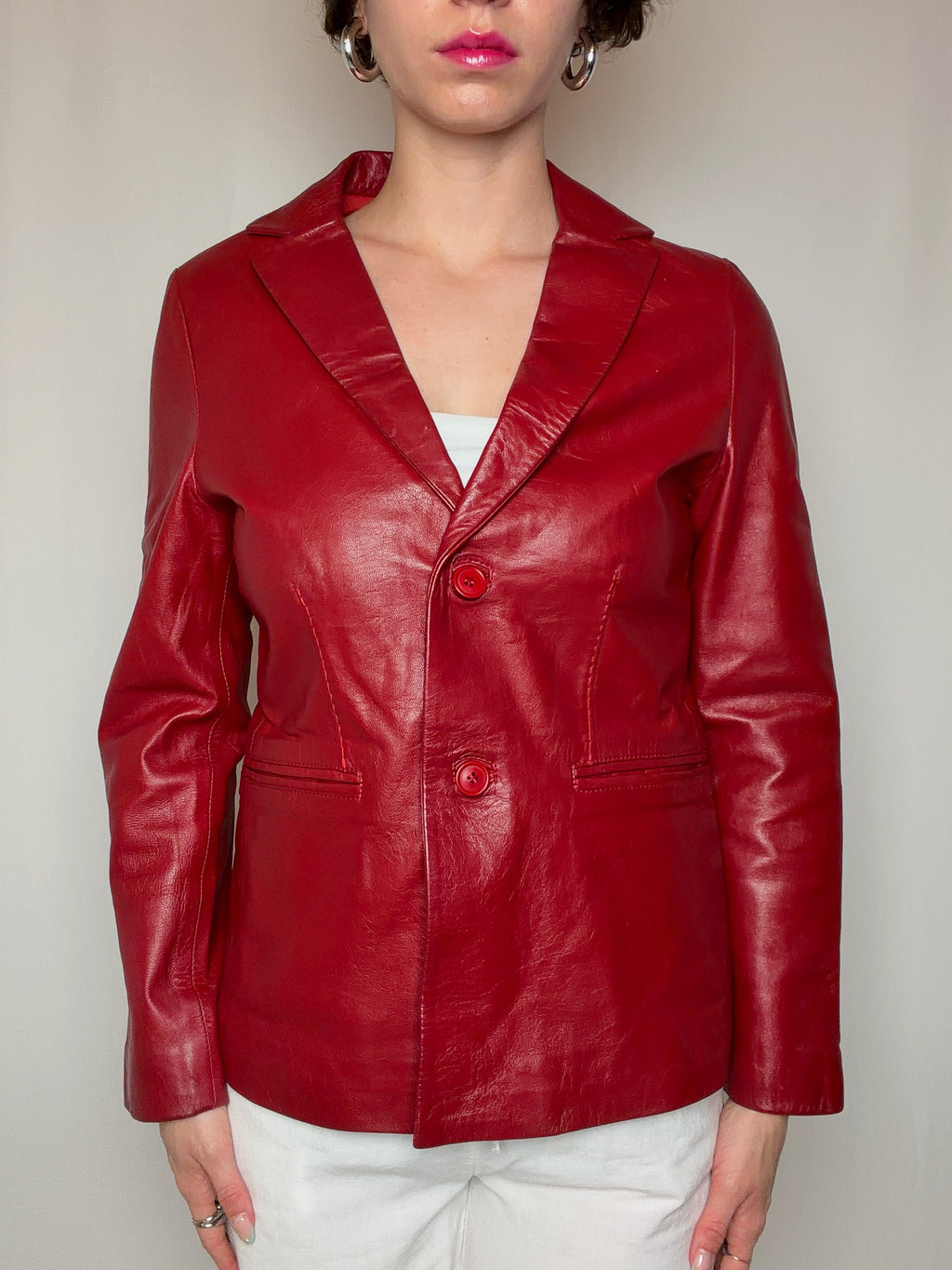 Vintage roter Lederblazer Größe S