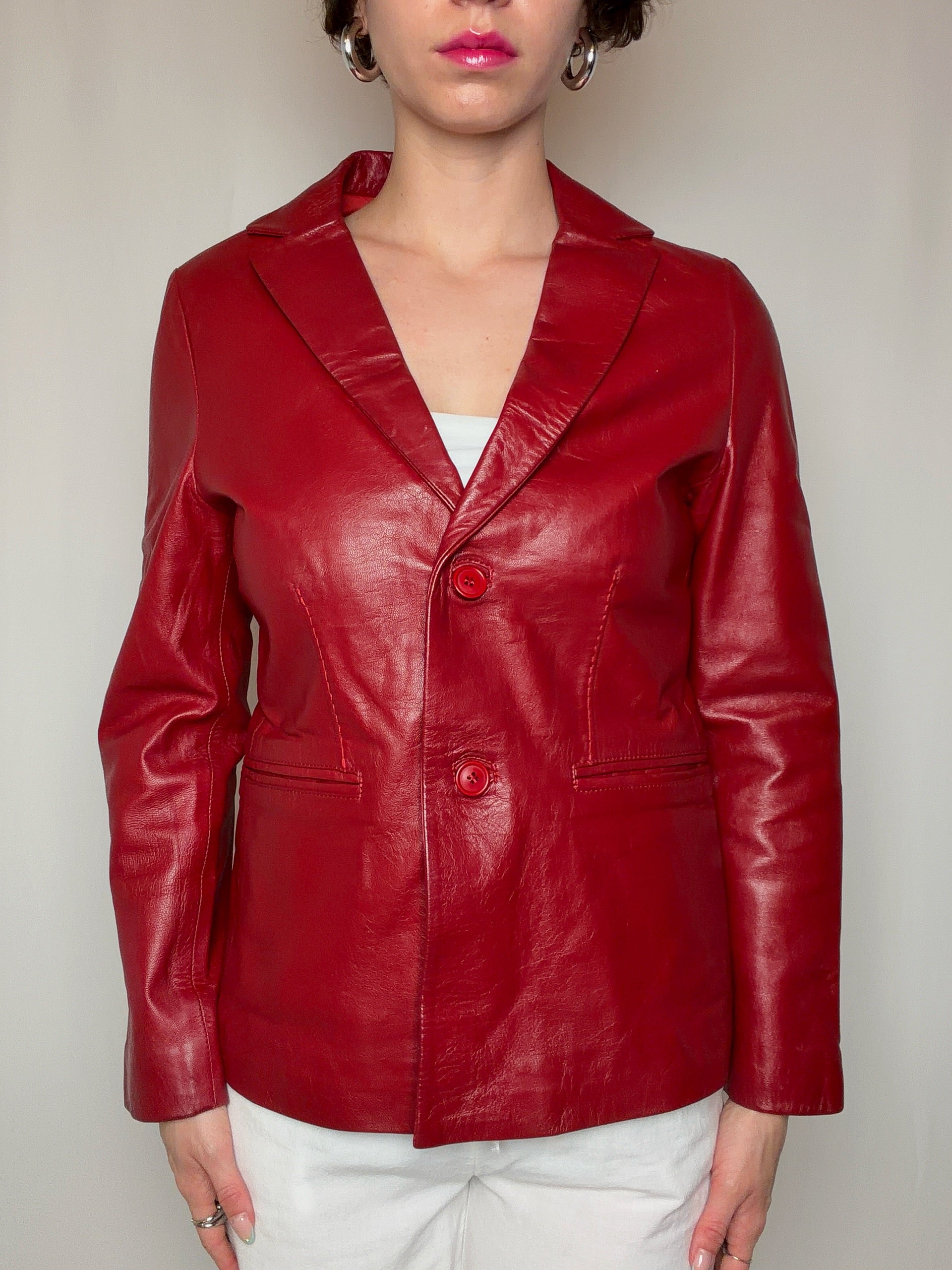 Vintage roter Lederblazer Größe S