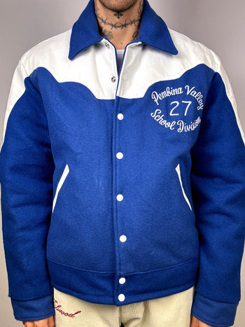 Bomber Americain bi-matière L/XL bleu Vintage