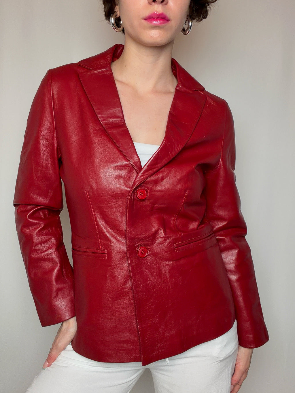 Vintage roter Lederblazer Größe S