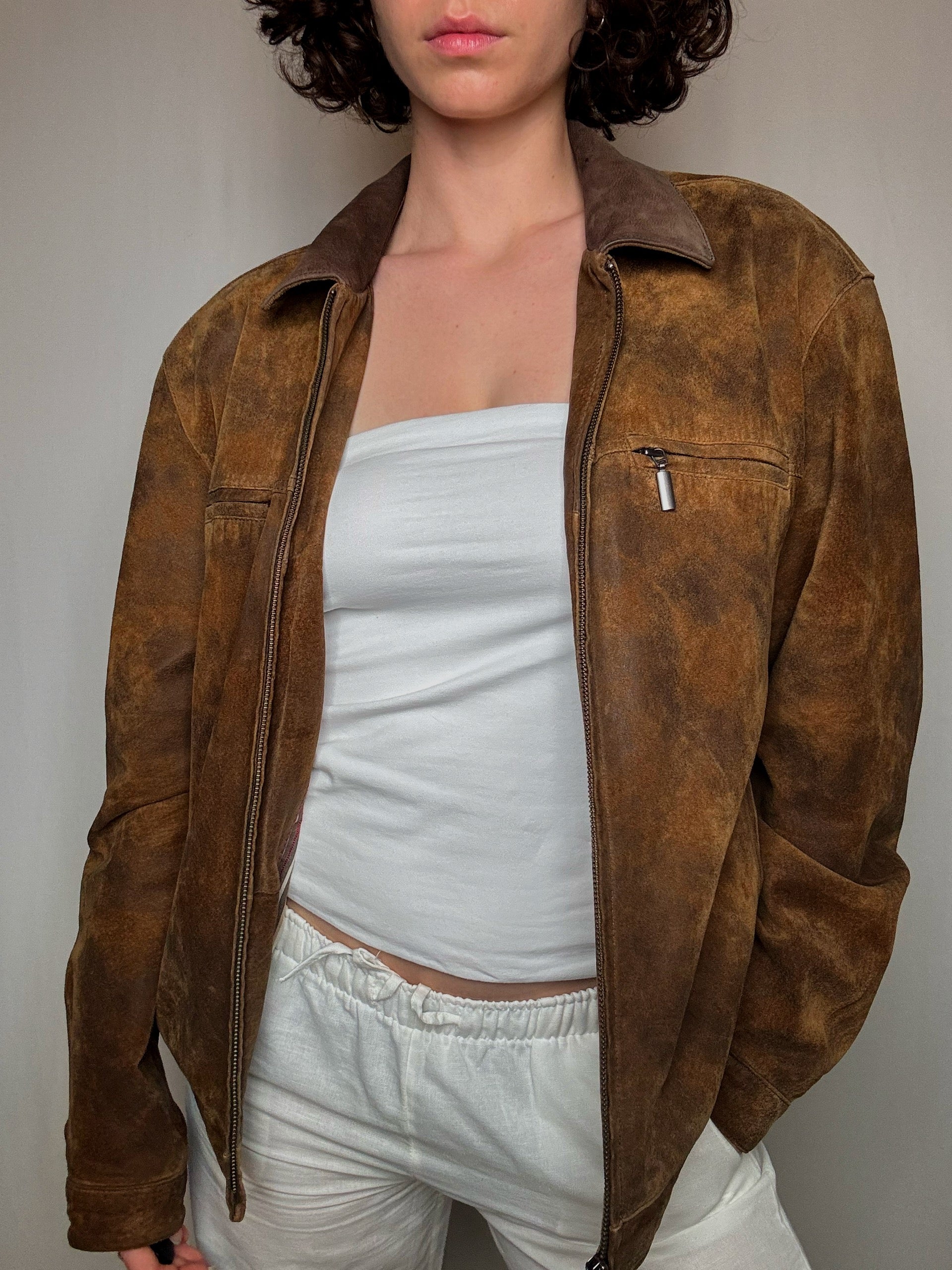 Veste en cuir texturée L vintage