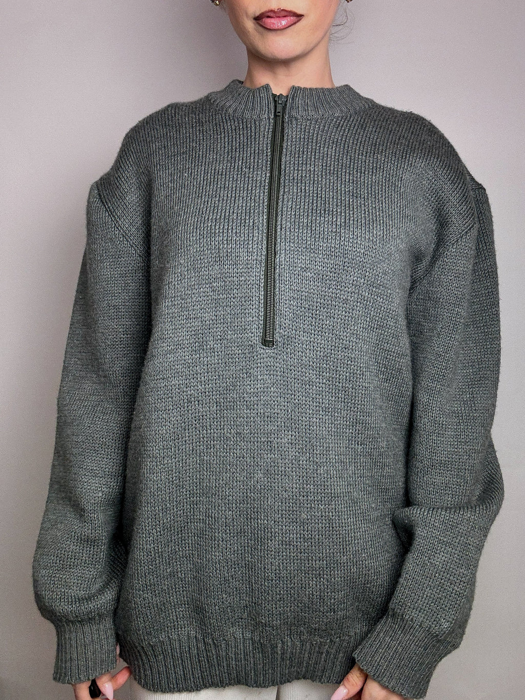 Vintage XL water green zip-neck knit sweater