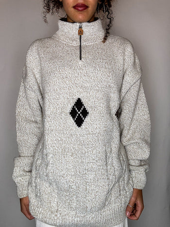 Pull col cheminée beige chiné beige XL vintage