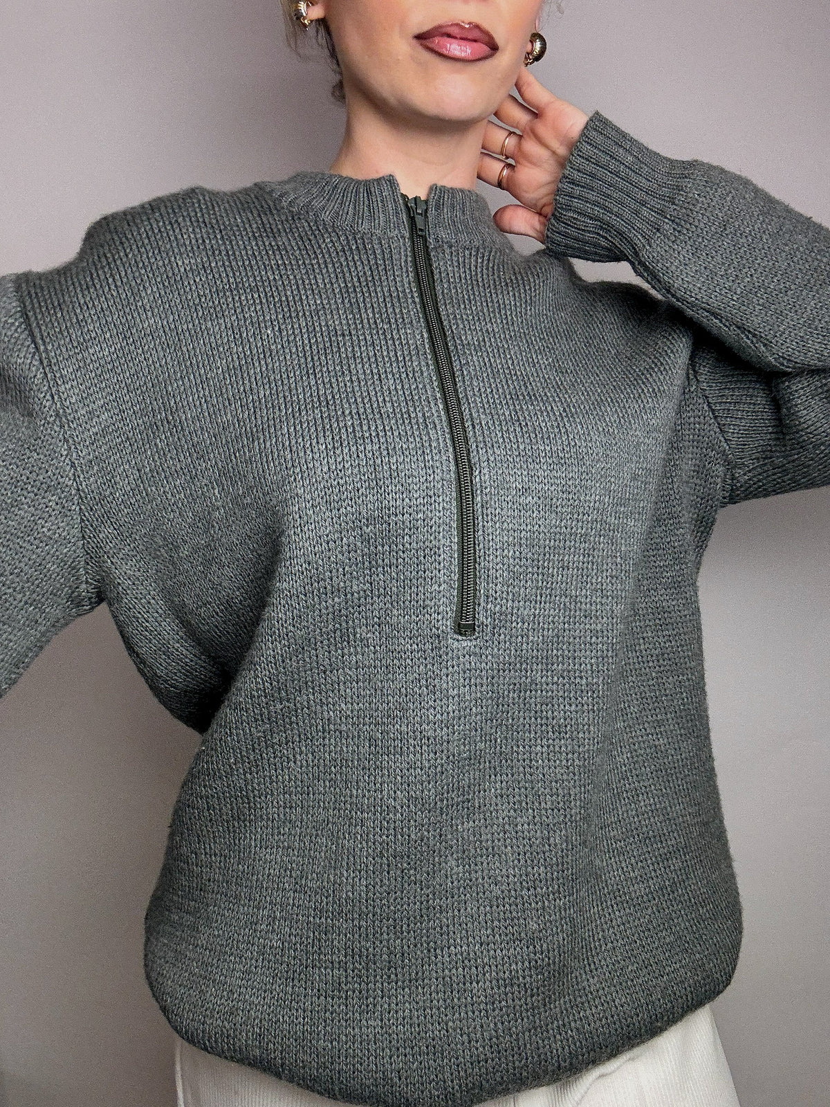 Vintage XL water green zip-neck knit sweater