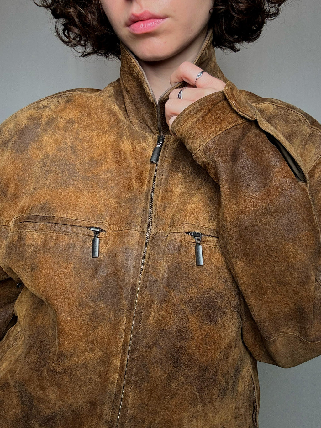 Veste en cuir texturée L vintage