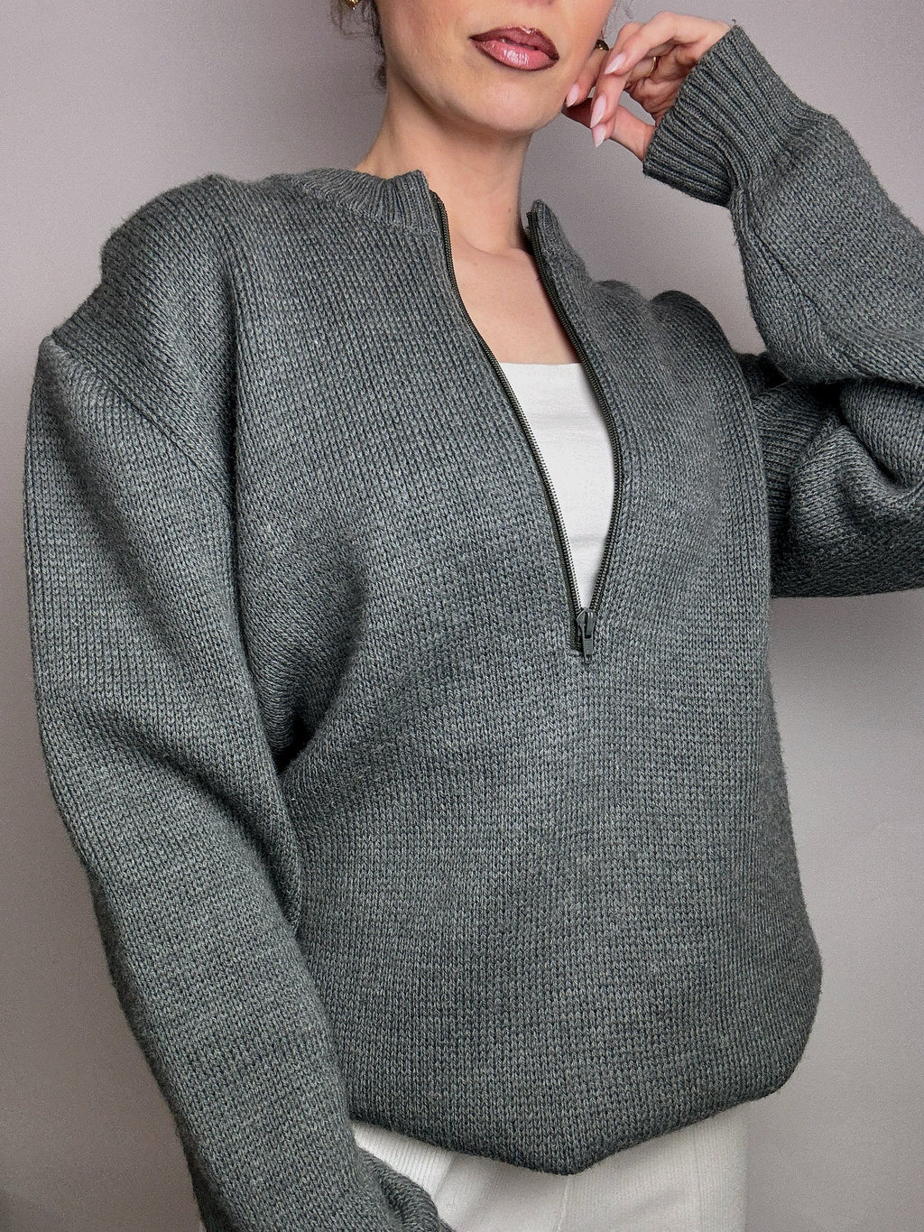 Vintage XL water green zip-neck knit sweater