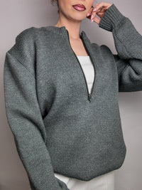 Vintage XL water green zip-neck knit sweater