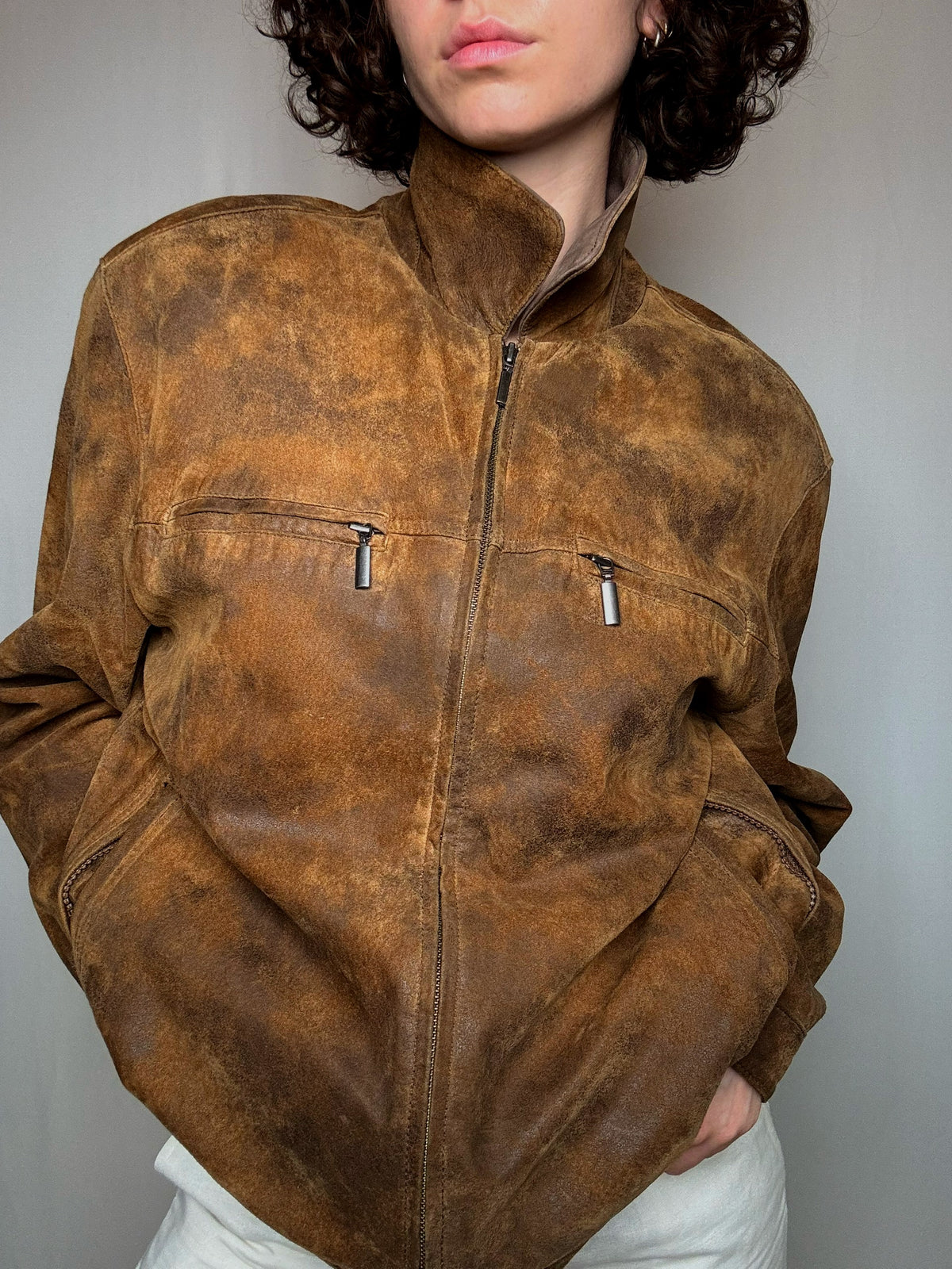 Veste en cuir texturée L vintage