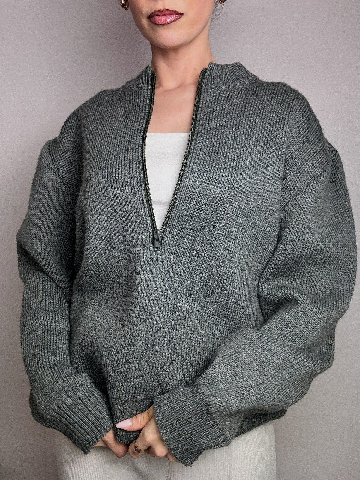Vintage XL water green zip-neck knit sweater
