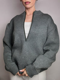 Vintage XL water green zip-neck knit sweater