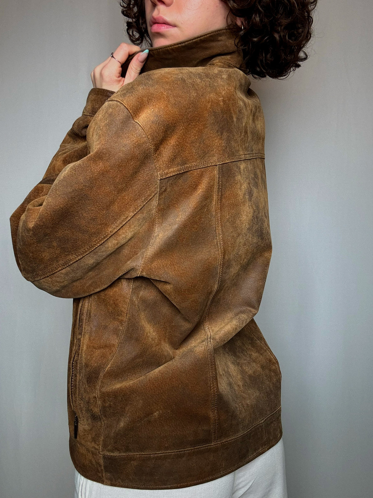 Veste en cuir texturée L vintage