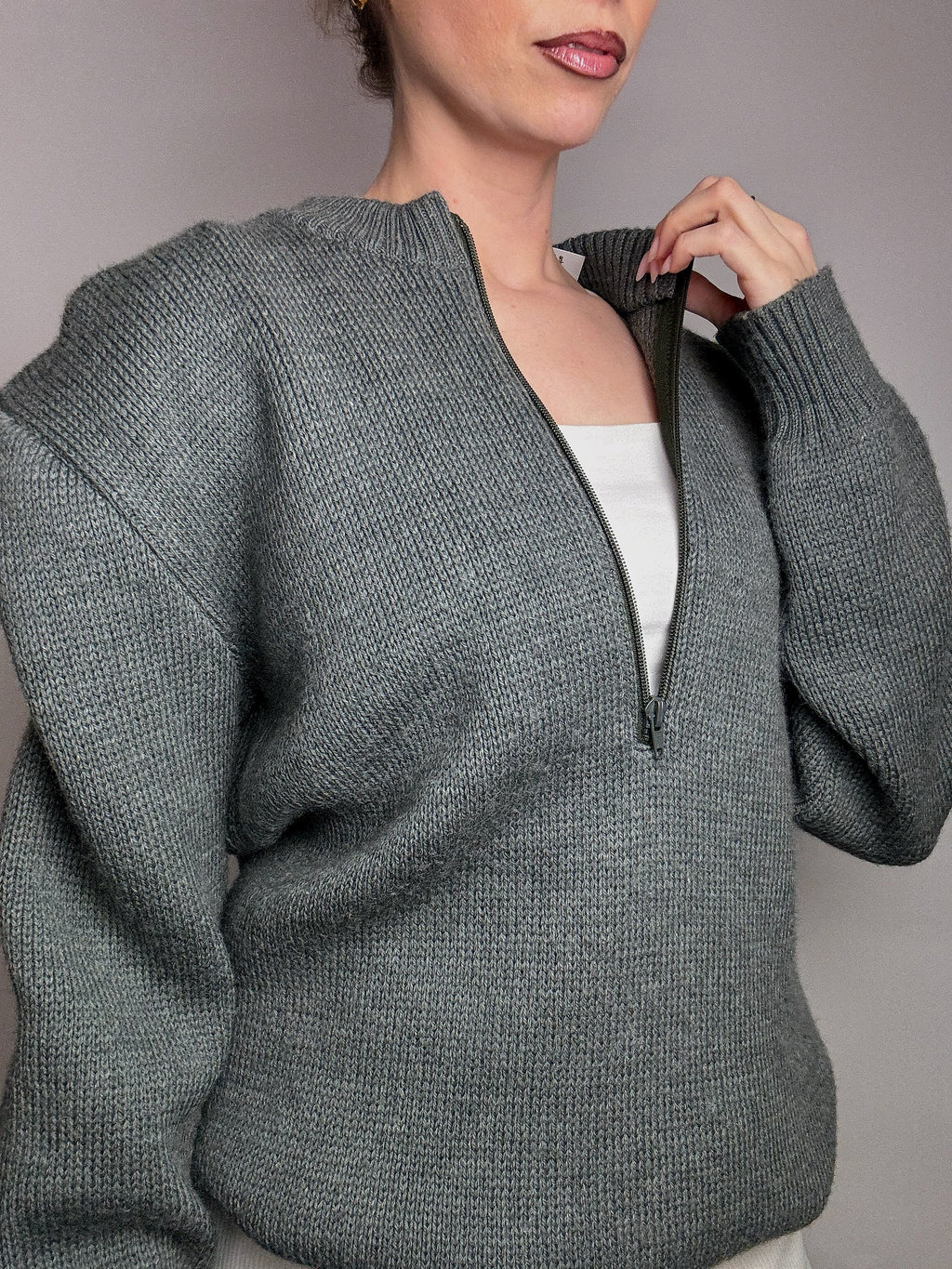 Vintage XL water green zip-neck knit sweater