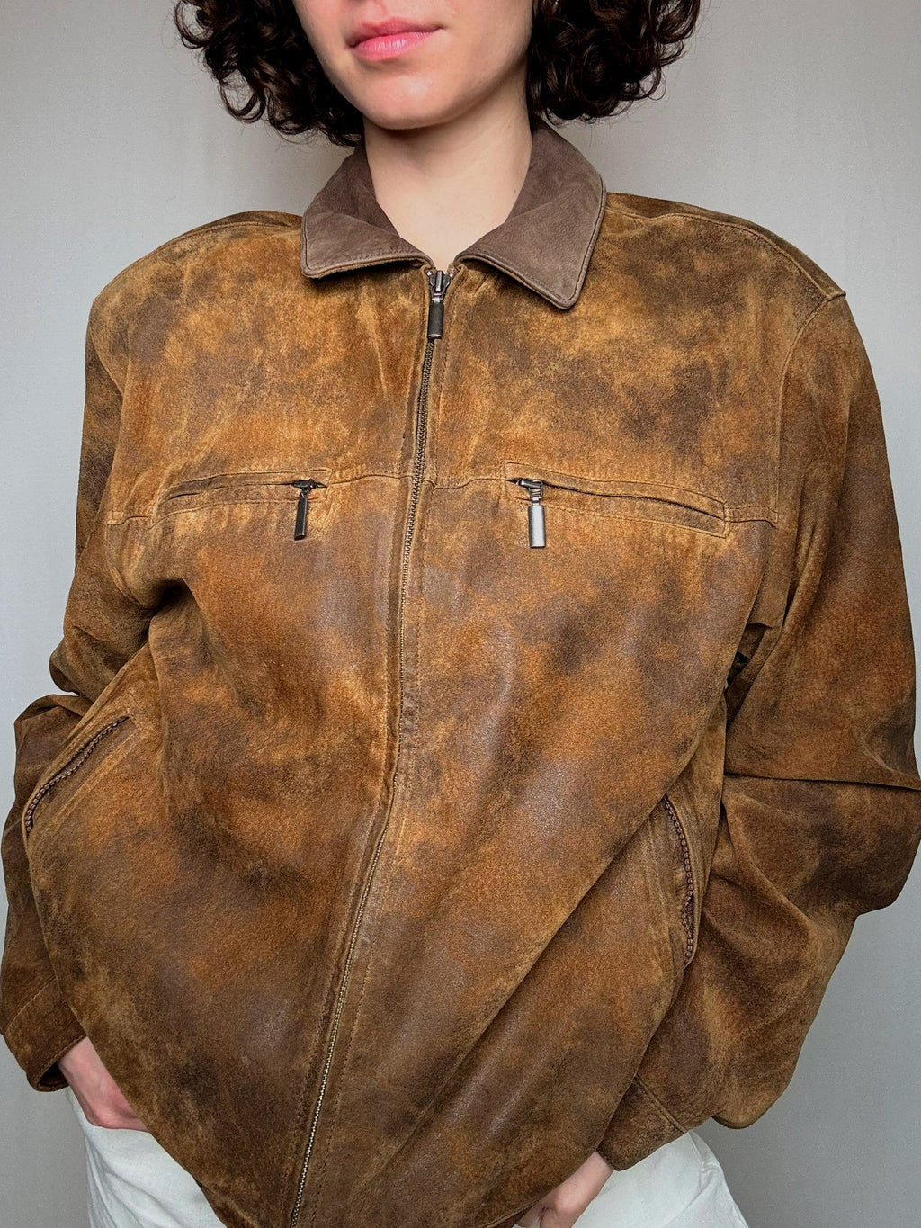 Veste en cuir texturée L vintage