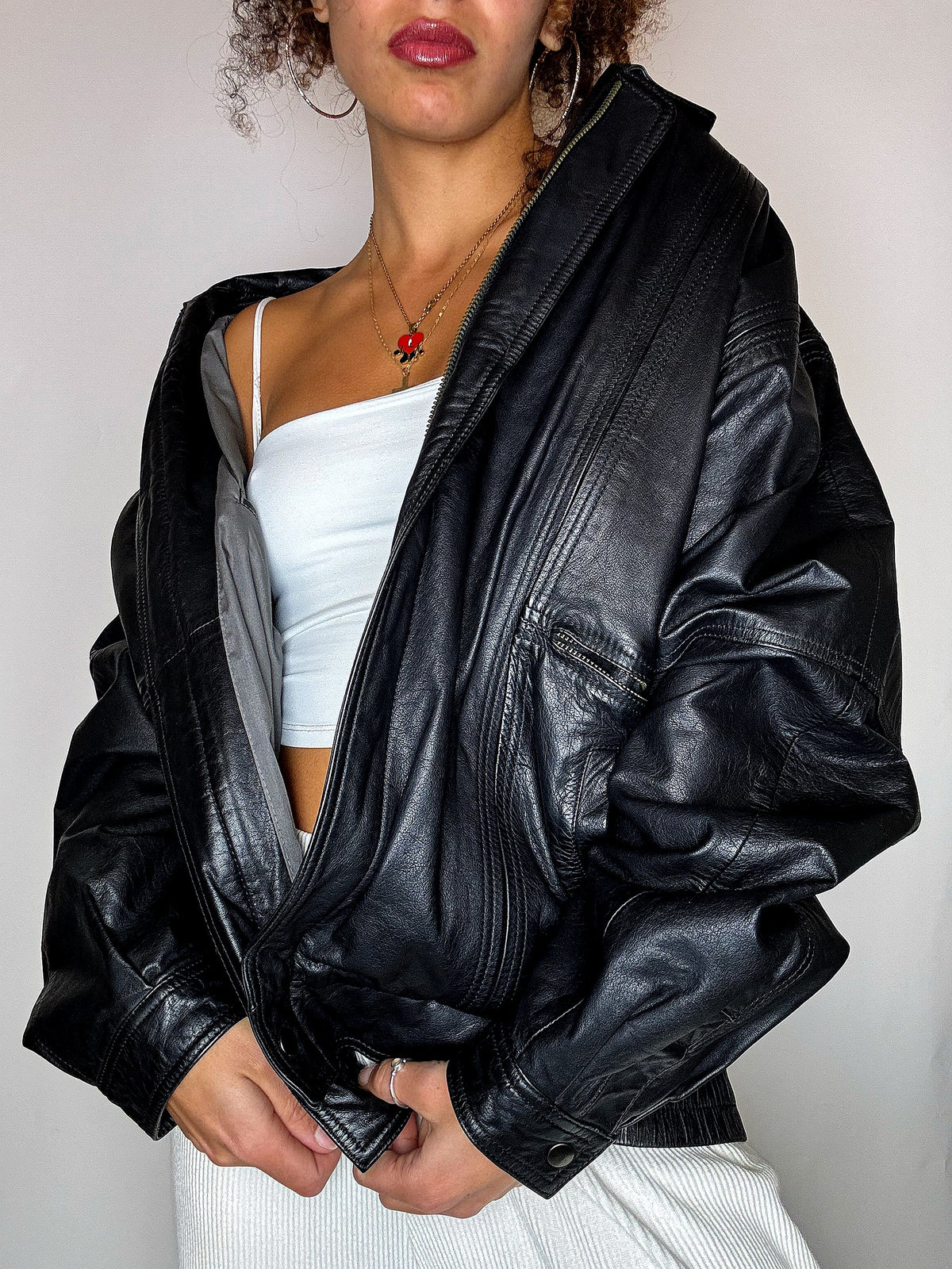 Vintage M/L schwarze Lederjacke