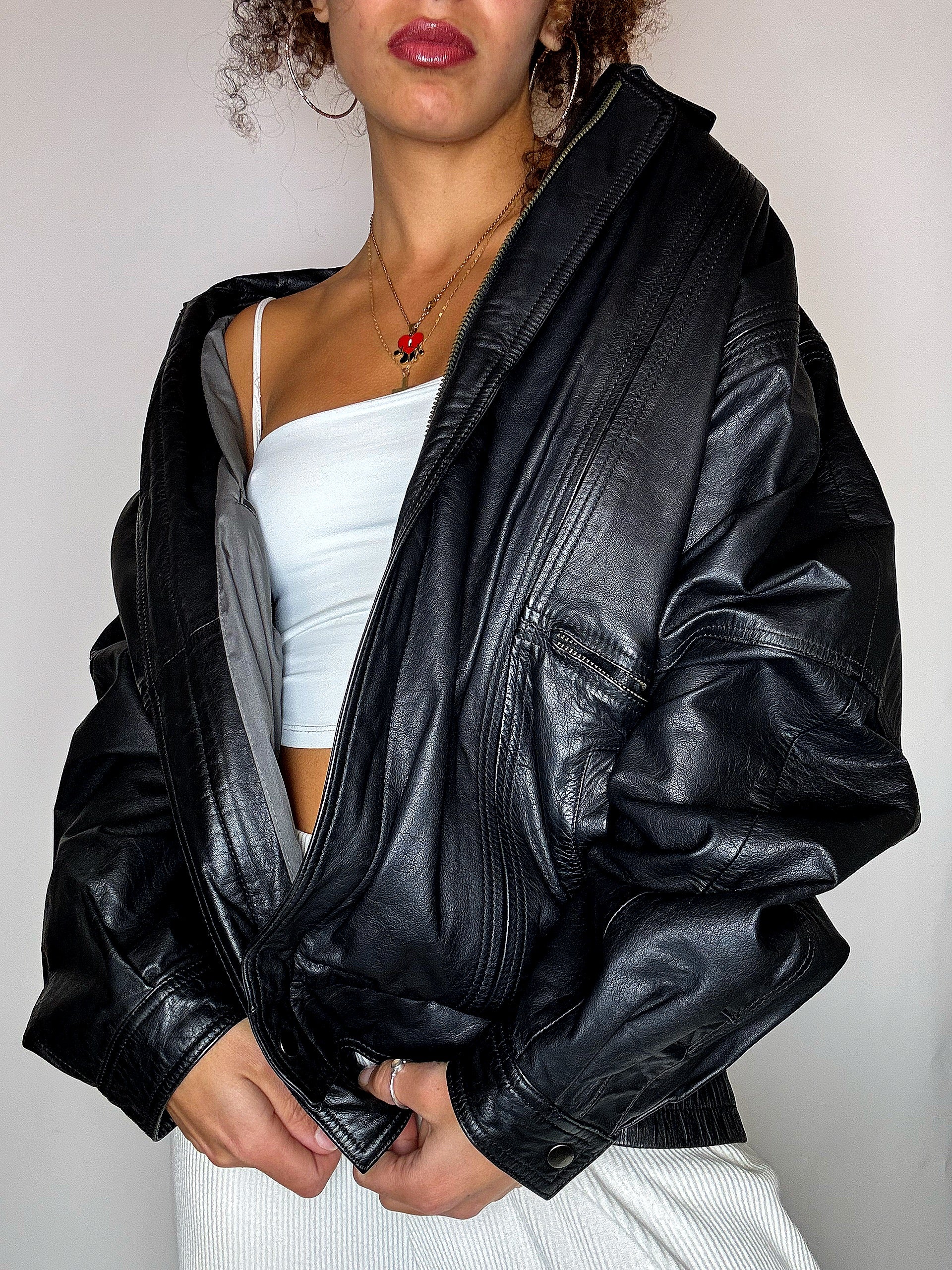 Blouson en cuir noir M/L vintage