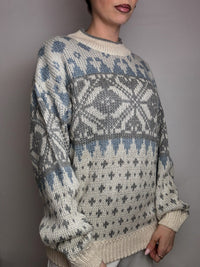 Vintage L-pattern knit crew neck sweater