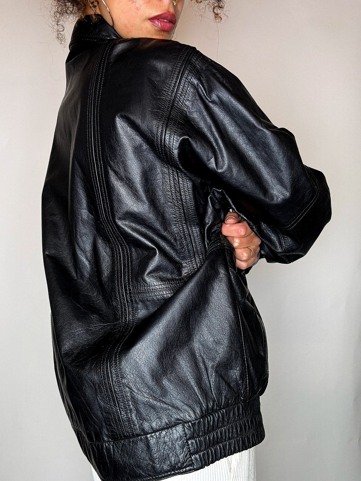 Vintage M/L schwarze Lederjacke