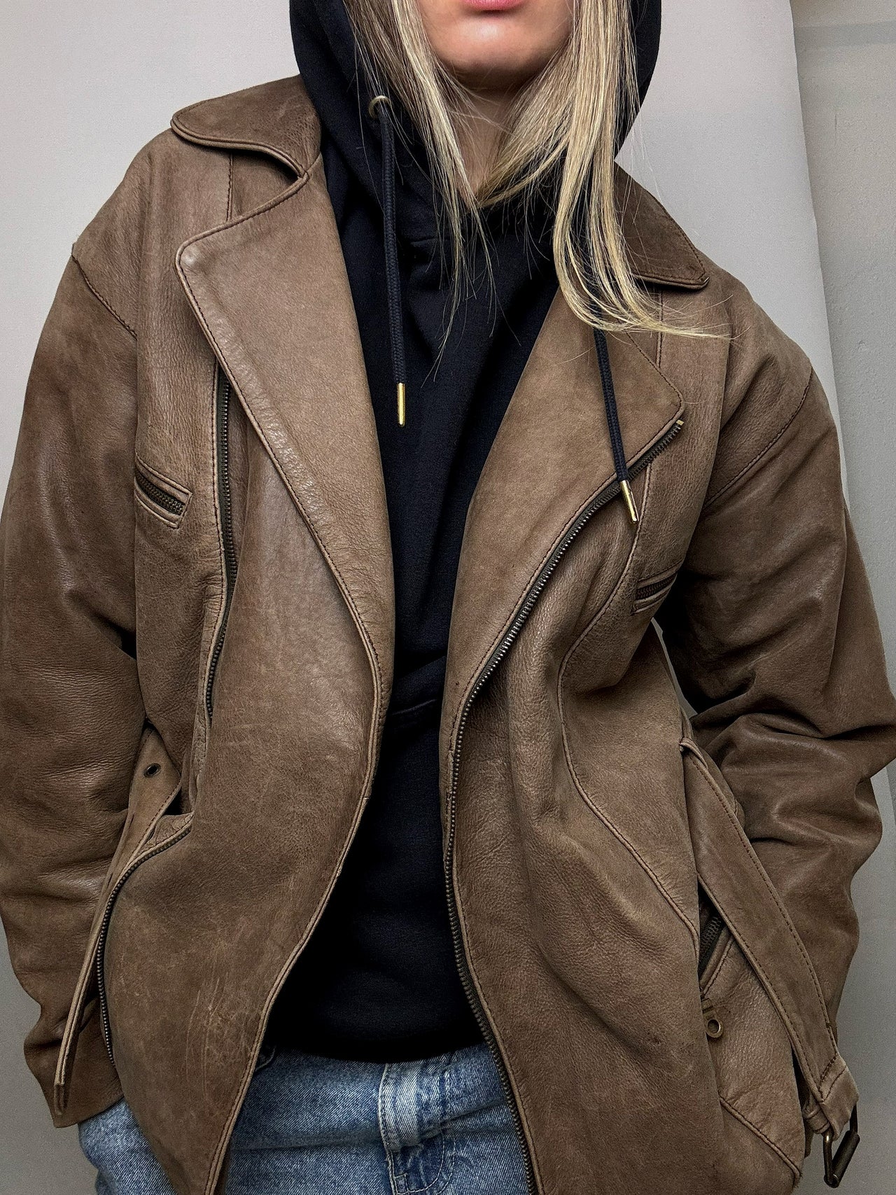 Perfecto en cuir brun/taupe L vintage