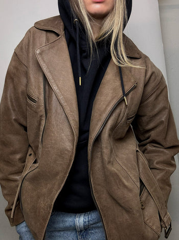 Perfecto en cuir brun/taupe L vintage