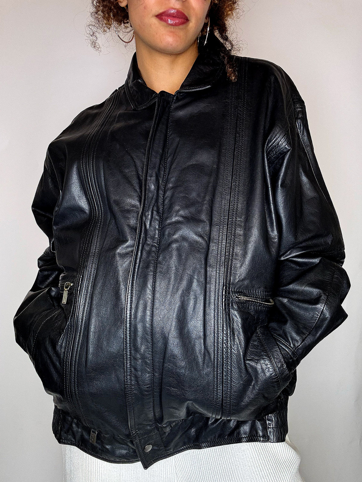 Vintage M/L schwarze Lederjacke