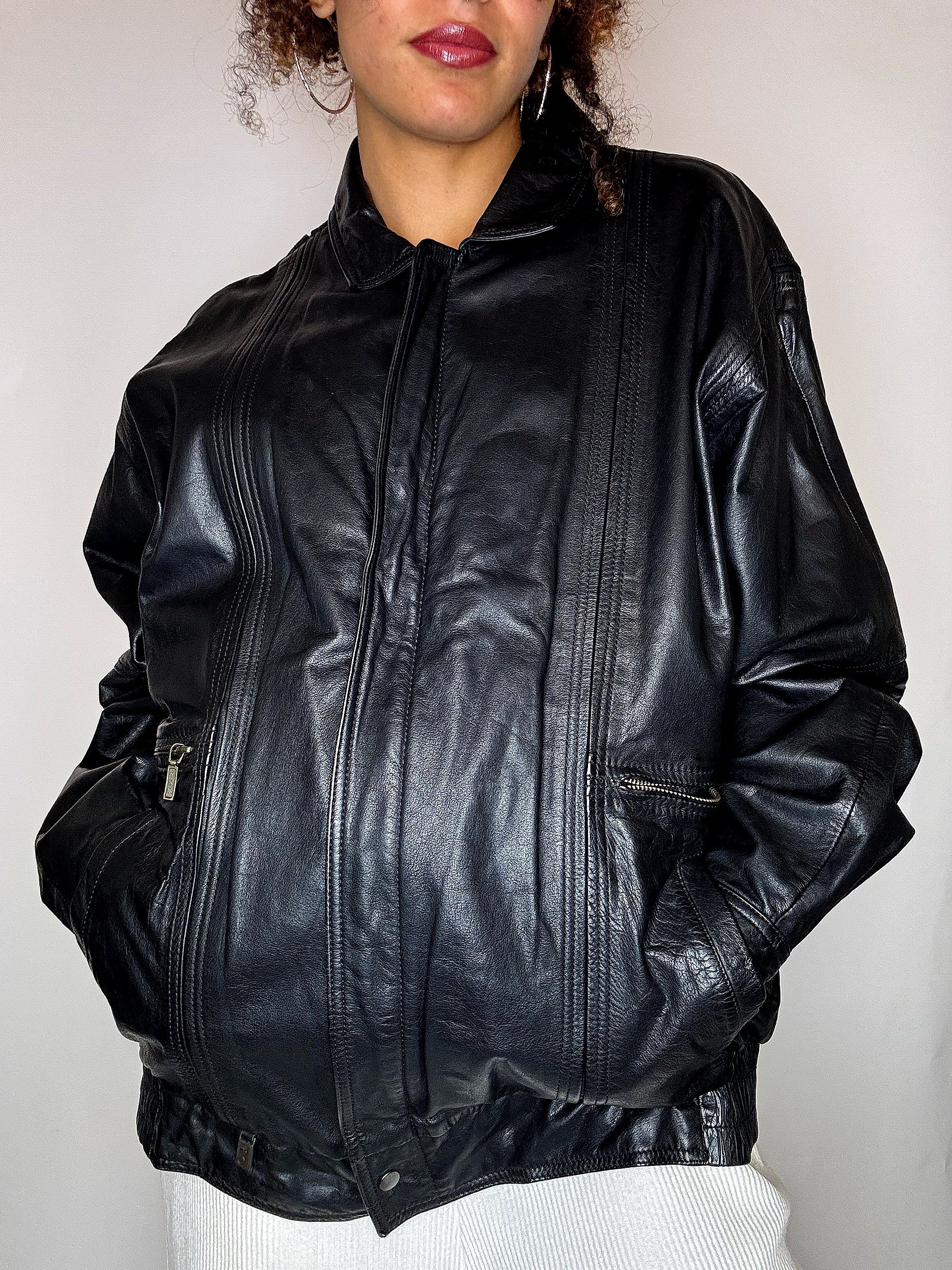 Vintage M/L schwarze Lederjacke